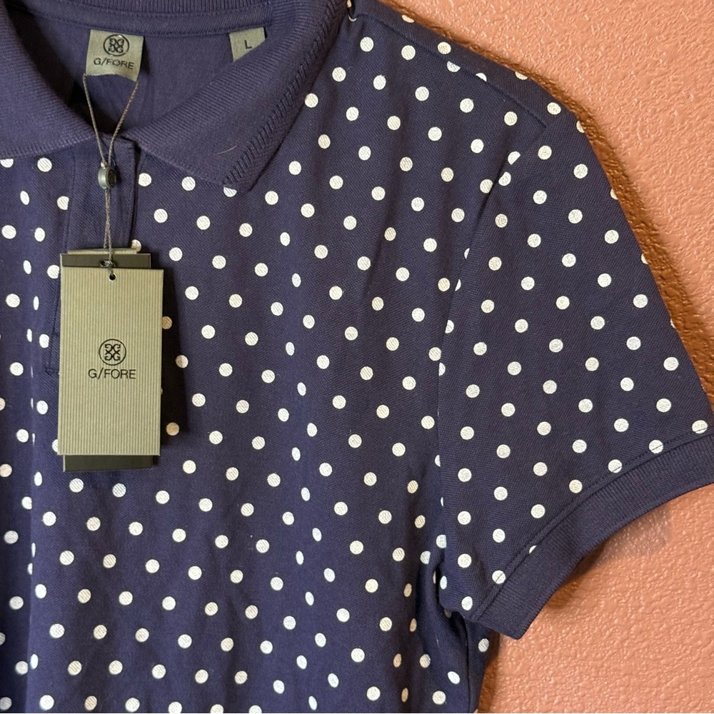 G/FORE Navy and White Polka Dot Polo Women’s Large - Picture 4 of 7